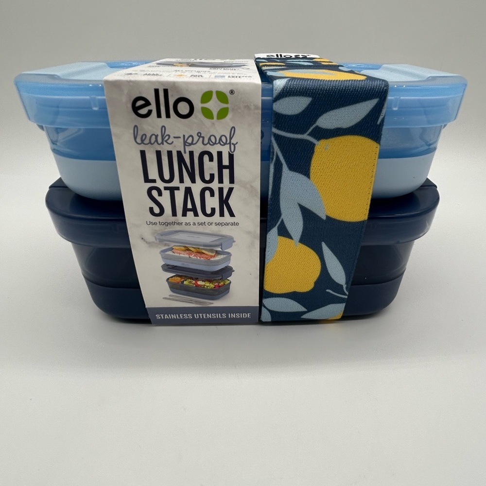 Ello Leak-Proof Lunch Stack with Blue and Yellow Design